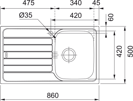 Franke Spark SKX 611-86 Sol Damlalık Evye