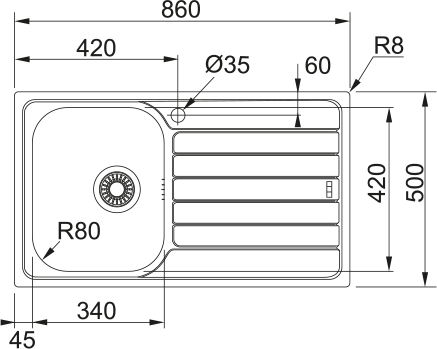 Franke Spark SKX 611-86 Sağ Damlalık Evye