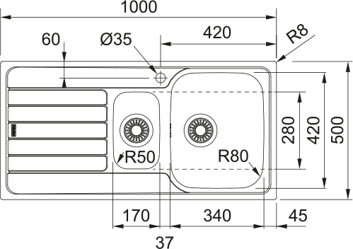 Franke Spark SKX 651-100 Sol Damlalık Evye