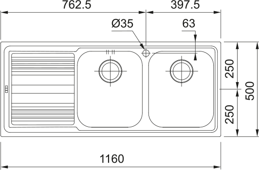 Franke Logica Line LLL 621-116 Dekorlu Sol Damlalık Evye