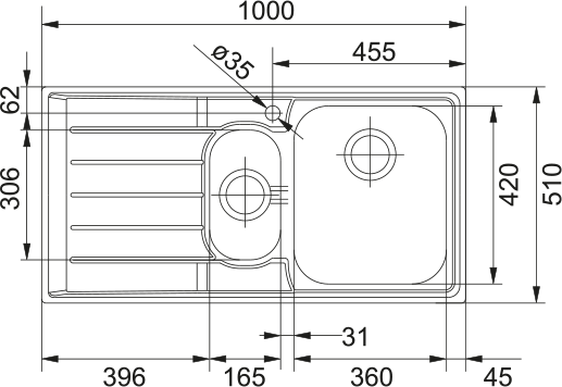 Franke Neptune NEX 651-100 Sol Damlalık Evye