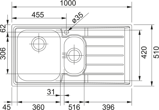 Franke Neptune NEX 651-100  Sağ Damlalık Evye