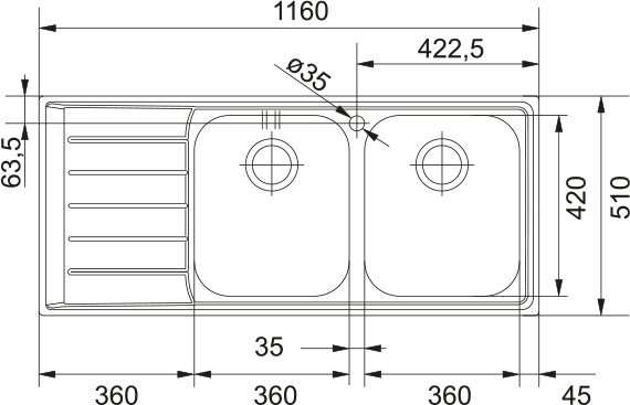 Franke Neptune NEX 621-116 Sol Damlalık Evye