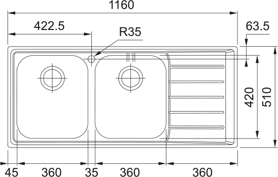 Franke Neptune NEX 621-116 Sağ Damlalık Evye