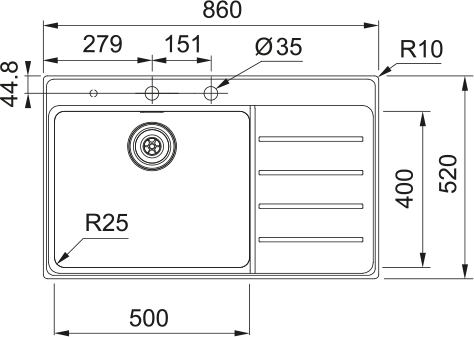 Franke Mythos MYX 211-86 Sağ Damlalık Evye