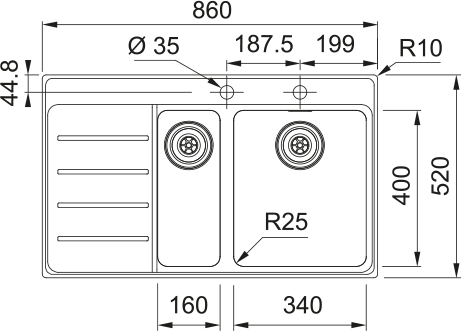 Franke Mythos MYX 251-86 Sol Damlalık Evye