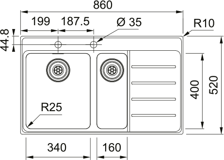Franke Mythos MYX 251-86 Sağ Damlalık Evye