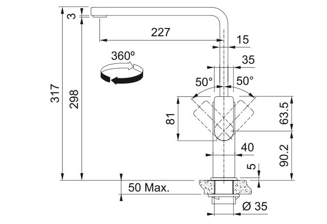Franke MYTHOS Döner başlık Steel Black Armatür