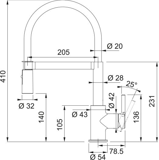 Franke Lina Semi Pro Matt Black Armatür