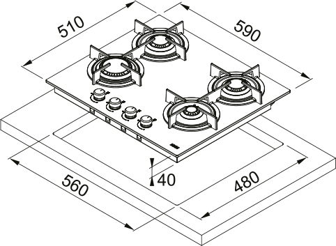 Franke FHCR 604 4G HE BK C Siyah Cam Ocak
